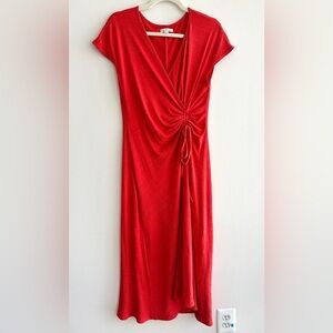 Max Studio Ruched Cinched Tie Waist Maxi Dress, Bright Orange, Size Small